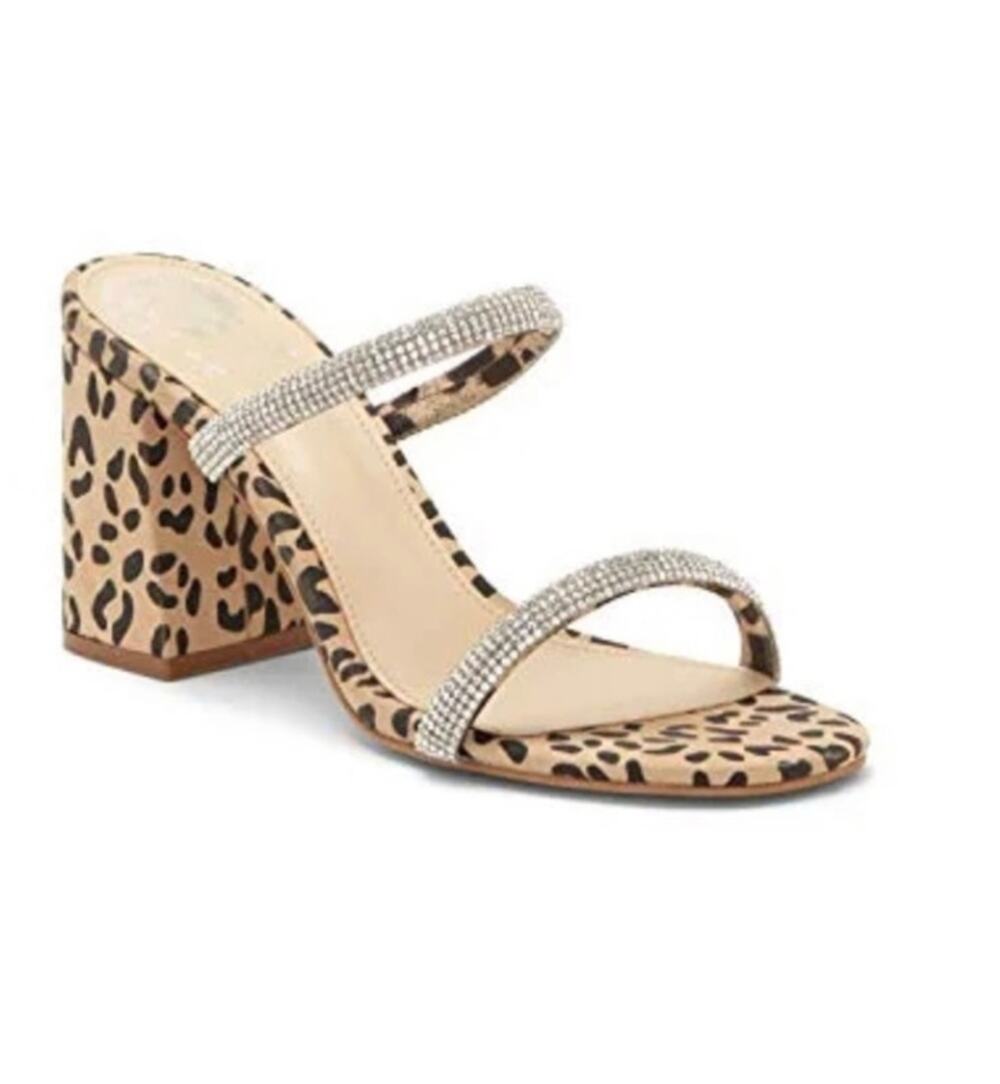 VINCE CAMUTO Heels Magaly Size 8 M Animal Print Chunky Heel Bling Strap